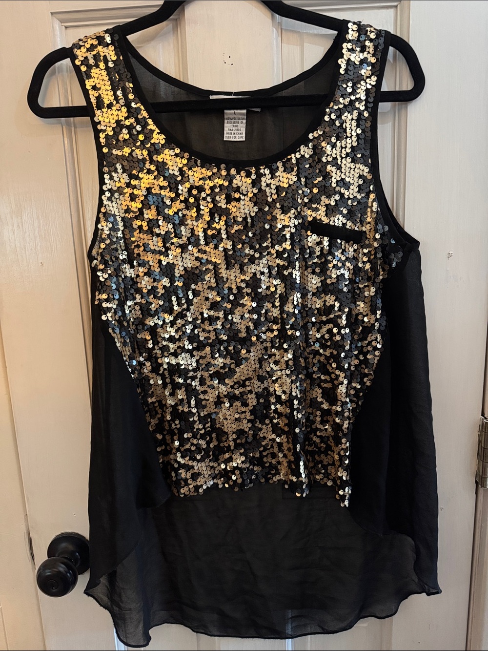 Sheer sequin front sleeveless blouse